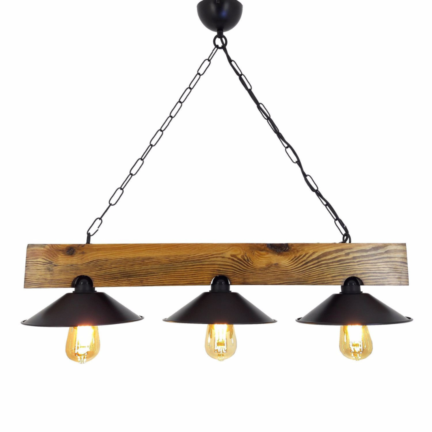 Concept Usine - Suspension rustique 3 lampes bois et noire ENOLA
