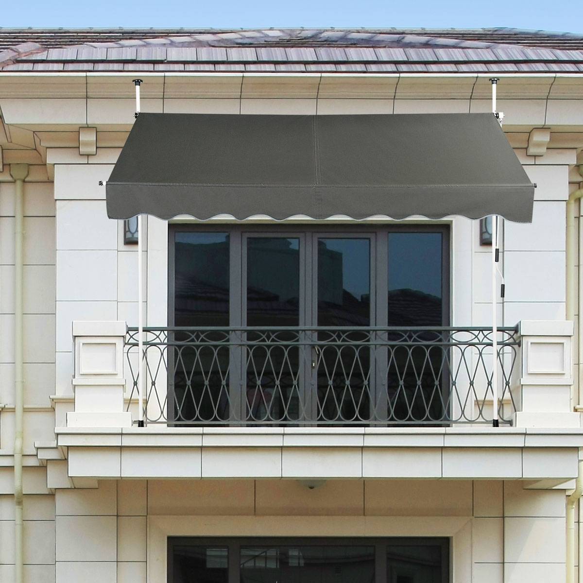 Auvent Manuel Rétractable 250CM Hauteur Réglable Store Banne Aluminium Tissu Oxford Anti UV Gris - Image 3