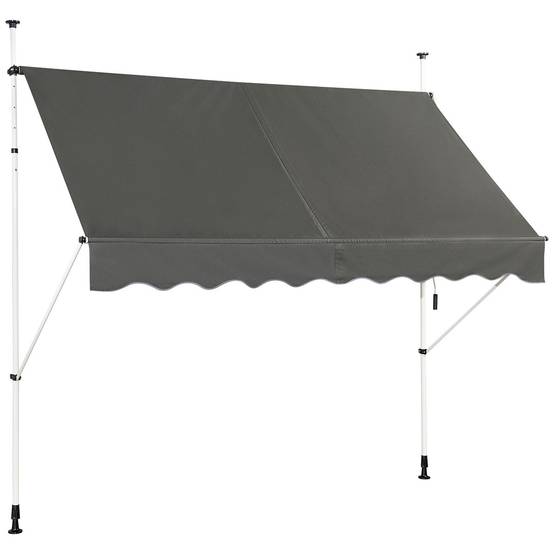 Auvent Manuel Rétractable 250CM Hauteur Réglable Store Banne Aluminium Tissu Oxford Anti UV Gris - Image 6