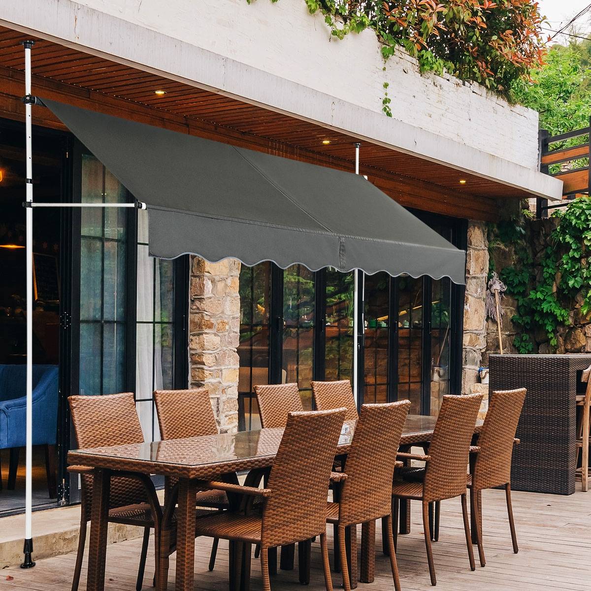 Auvent Manuel Rétractable 250CM Hauteur Réglable Store Banne Aluminium Tissu Oxford Anti UV Gris - Image 2
