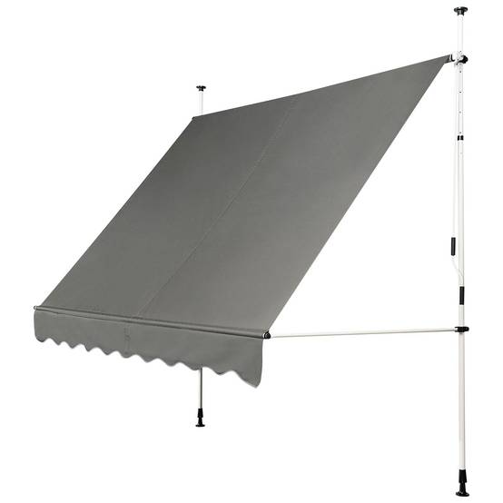 Auvent Manuel Rétractable 250CM Hauteur Réglable Store Banne Aluminium Tissu Oxford Anti UV Gris - Image 7