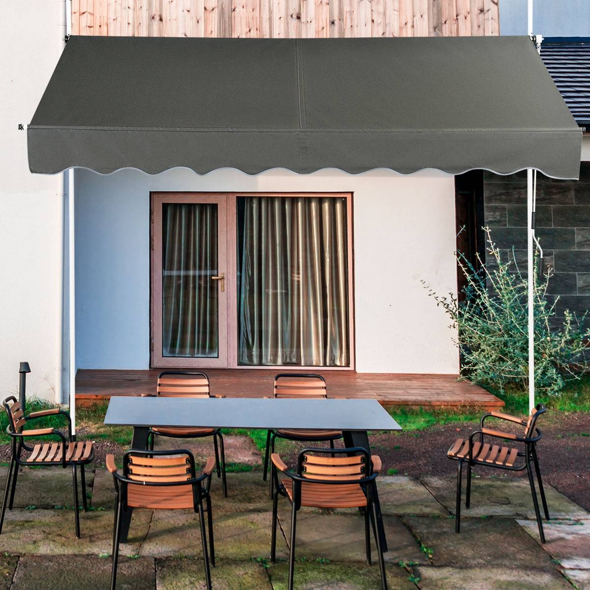 Auvent Manuel Rétractable 250CM Hauteur Réglable Store Banne Aluminium Tissu Oxford Anti UV Gris - Image 4