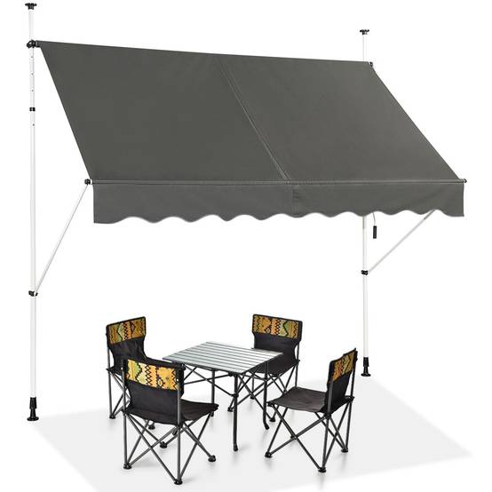 Auvent Manuel Rétractable 250CM Hauteur Réglable Store Banne Aluminium Tissu Oxford Anti UV Gris - Image 5