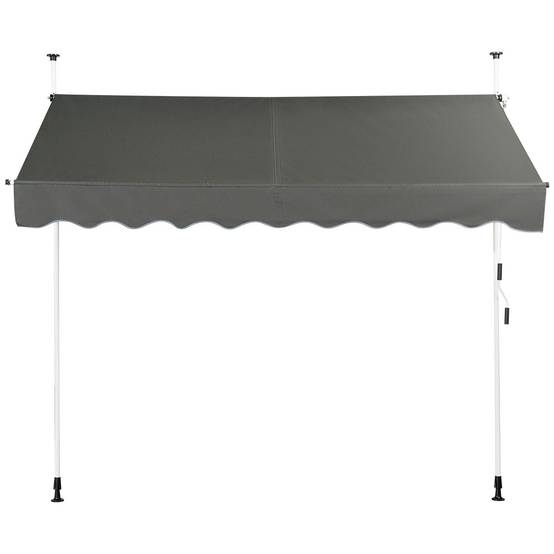 Auvent Manuel Rétractable 250CM Hauteur Réglable Store Banne Aluminium Tissu Oxford Anti UV Gris - Image 1