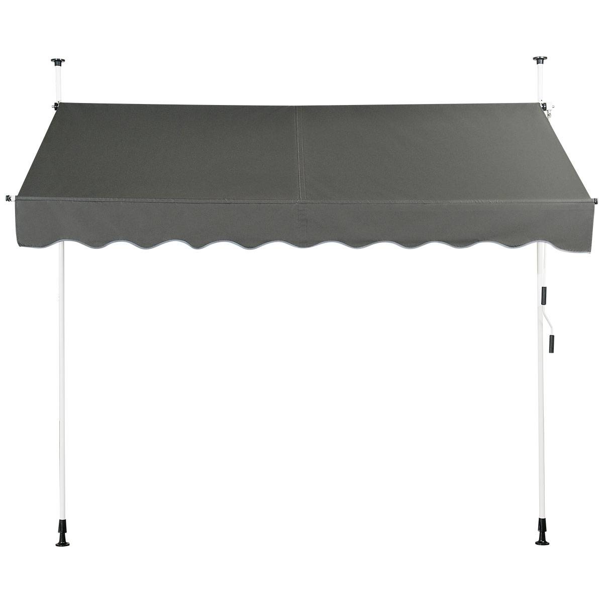 Auvent Manuel Rétractable 250CM Hauteur Réglable Store Banne Aluminium Tissu Oxford Anti UV Gris - Image 1