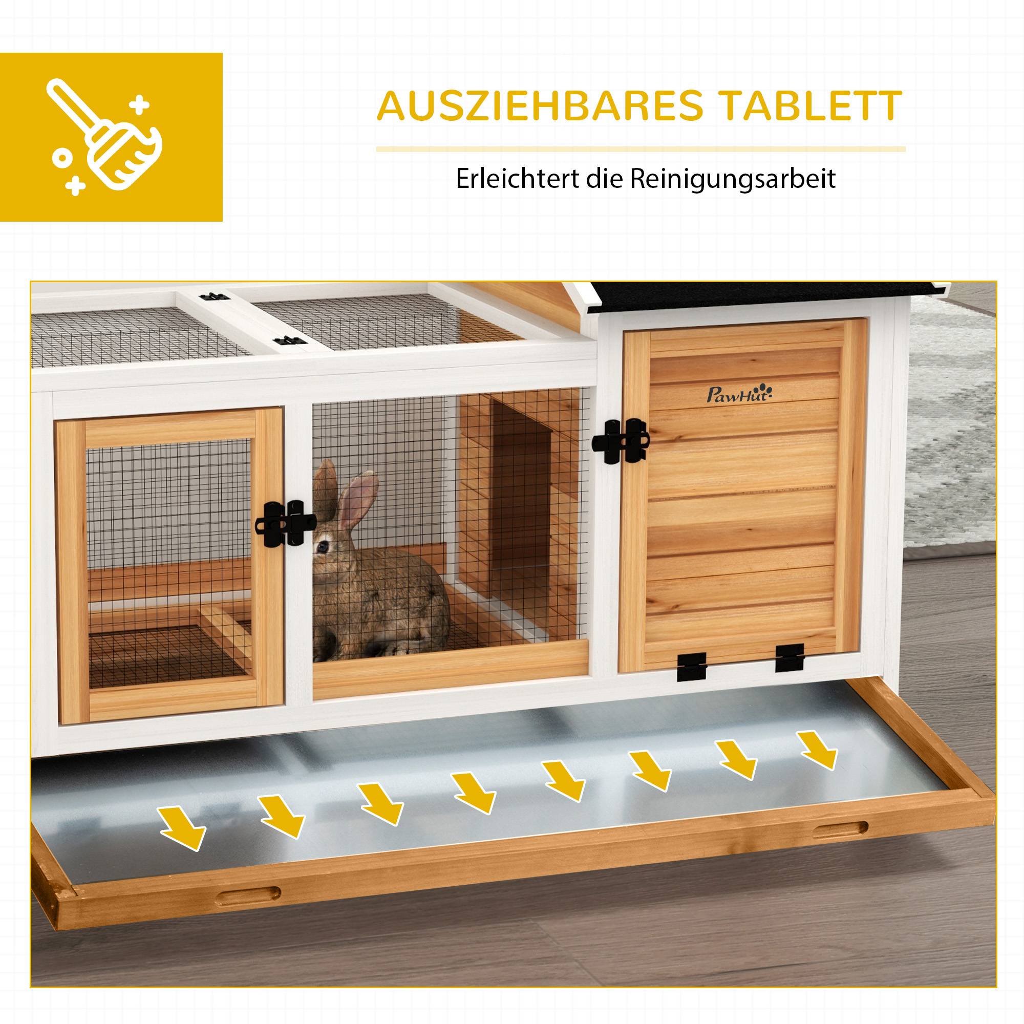 Cage Lapin Bois Sapin Intérieur Extérieur Mobile Sur Roulettes 108cm Jaune - ComfortXL Pet Living - Image 6
