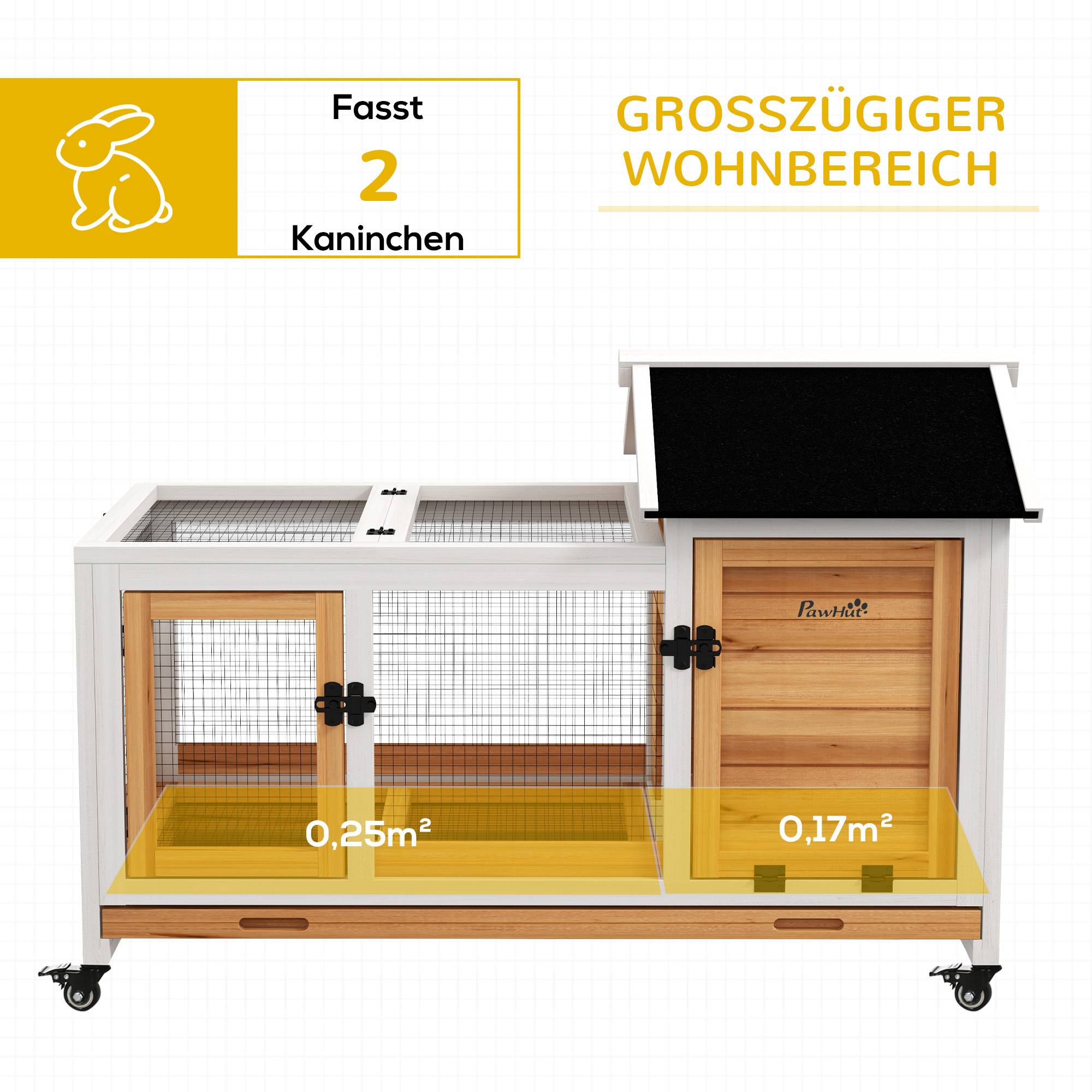 Cage Lapin Bois Sapin Intérieur Extérieur Mobile Sur Roulettes 108cm Jaune - ComfortXL Pet Living - Image 4