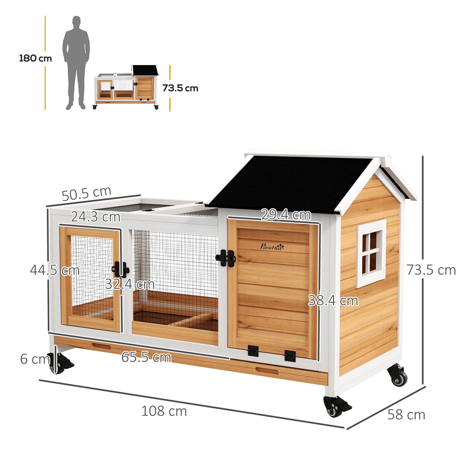 Cage Lapin Bois Sapin Intérieur Extérieur Mobile Sur Roulettes 108cm Jaune - ComfortXL Pet Living - Image 3