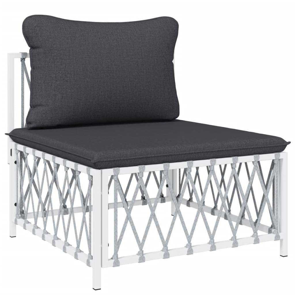 Helloshop26 - Salon de jardin meuble d'extérieur ensemble de mobilier avec coussins 9 pièces blanc acier - Image 3