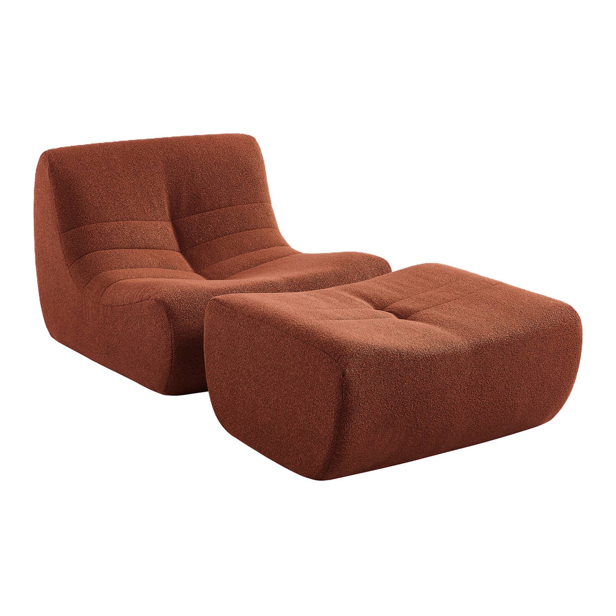 sweeek - Chauffeuse bouclette texturée 1 place avec repose pieds terracotta - Sokol | sweeek - Image 2