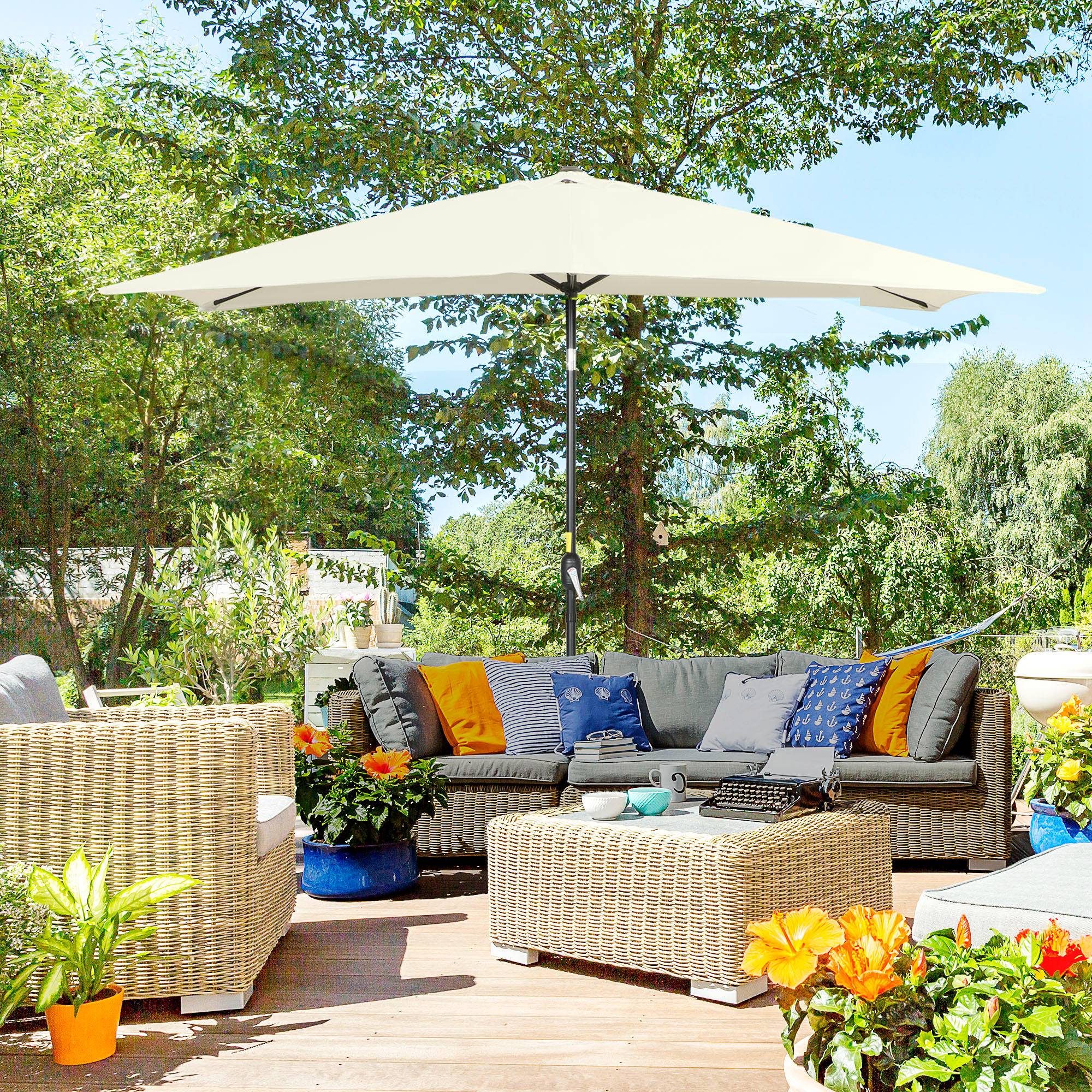 Parasol inclinable rectangulaire métal polyester haute densité 3 x 2 m crème fr342 - Image 3