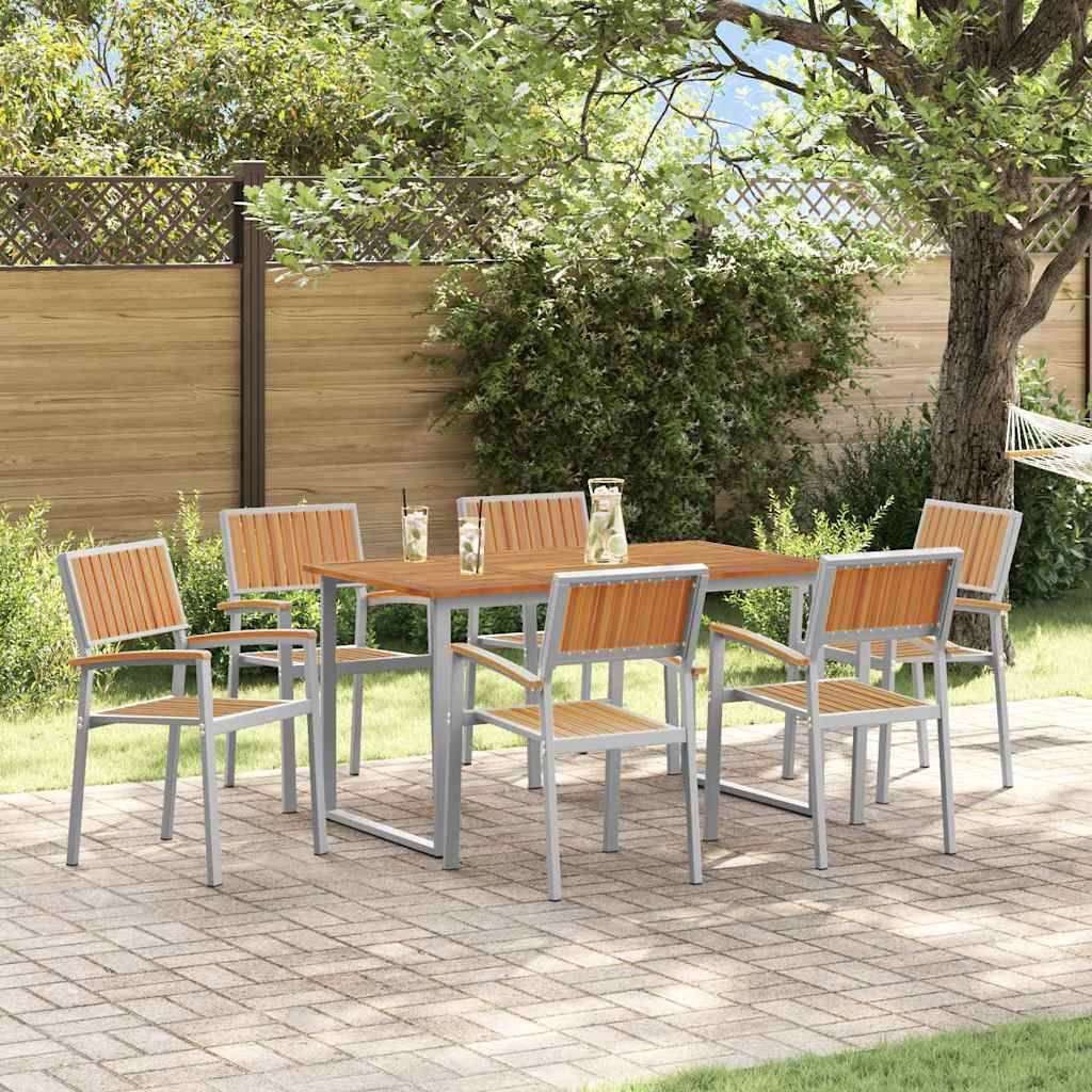 Ensemble de salle à manger jardin 7 pcs gris bois d'acacia 140 x 80 x 75 cm - PANGIVO - Image 1