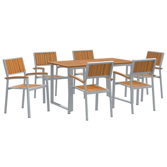 Ensemble de salle à manger jardin 7 pcs gris bois d'acacia 140 x 80 x 75 cm - PANGIVO - Image 2