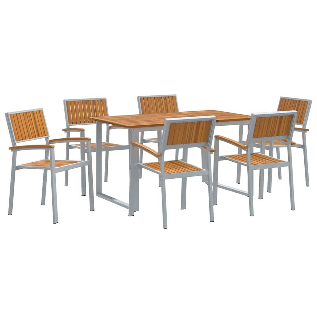 Ensemble de salle à manger jardin 7 pcs gris bois d'acacia 140 x 80 x 75 cm - PANGIVO - Image 2