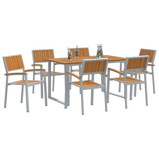 Ensemble de salle à manger jardin 7 pcs gris bois d'acacia 140 x 80 x 75 cm - PANGIVO - Image 3