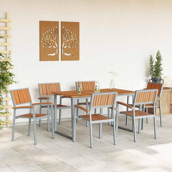 Ensemble de salle à manger jardin 7 pcs gris bois d'acacia 140 x 80 x 75 cm - PANGIVO - Image 4