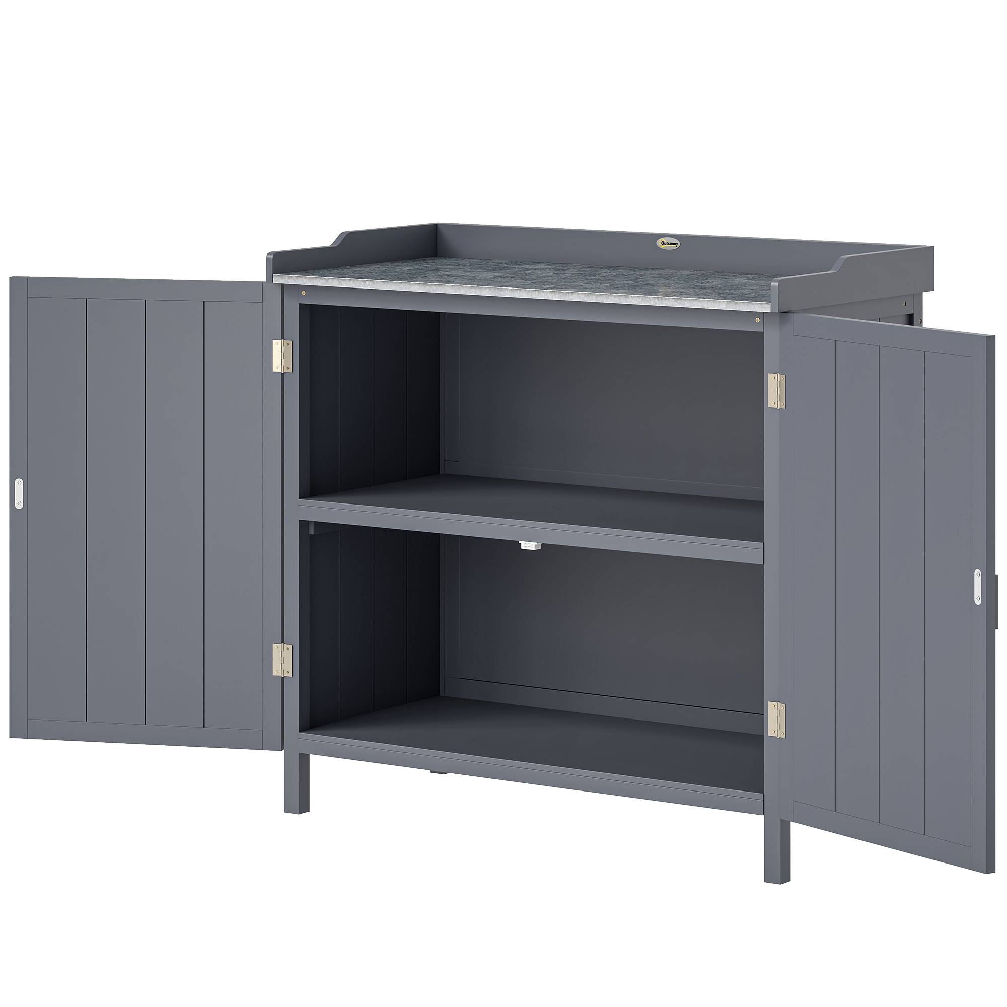 Outsunny - Armoire de rangement jardin table rempotage 2en1 double porte étagère plateau métal galvanisé gris - Outsunny - Image 6