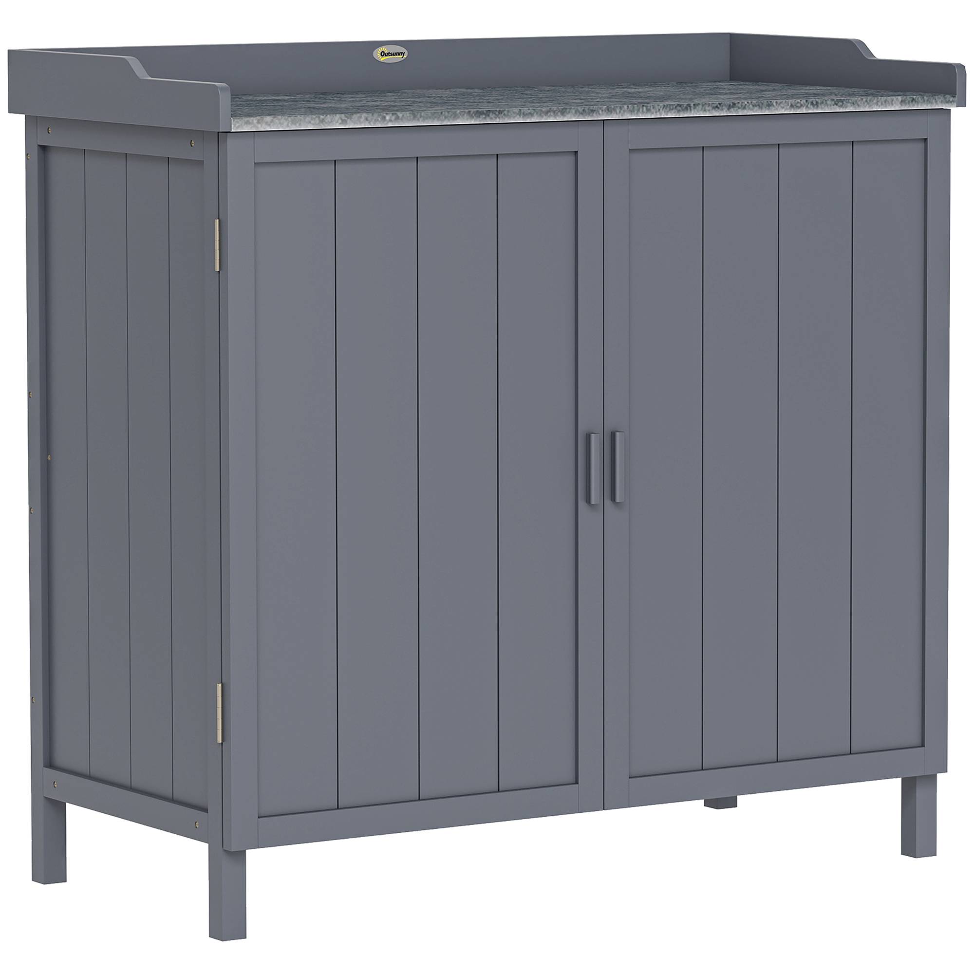 Outsunny - Armoire de rangement jardin table rempotage 2en1 double porte étagère plateau métal galvanisé gris - Outsunny - Image 1