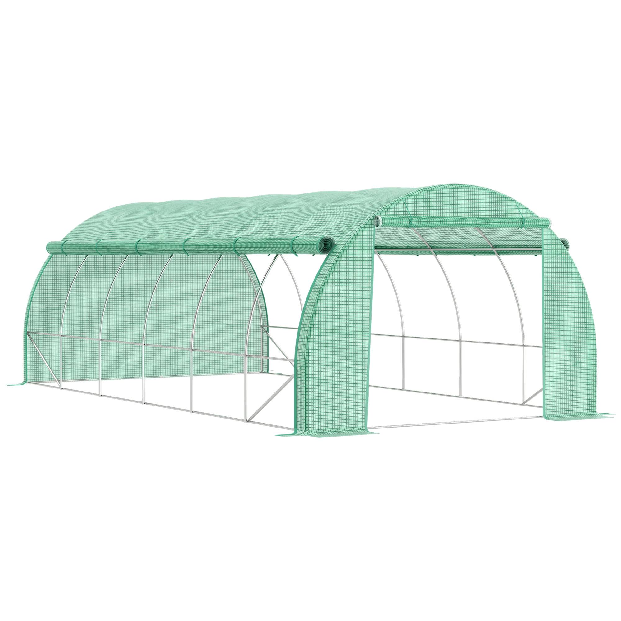 Sans Marque - Serre tunnel Outsunny 6x3x2 m bâche enroulable protection UV acier tubulaire verte serre potager jardin - Image 1