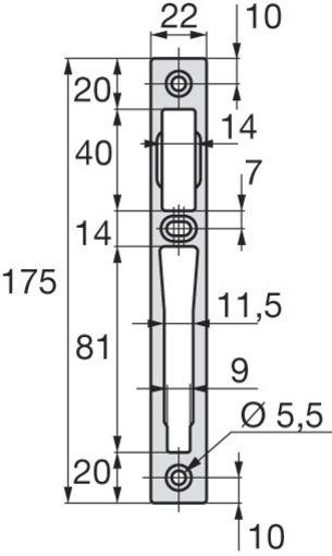 Gâche centrale aluminium largeur 22mm épaisseur 8mm anodisé argent - STREMLER - 2839.10.3 - Image 2