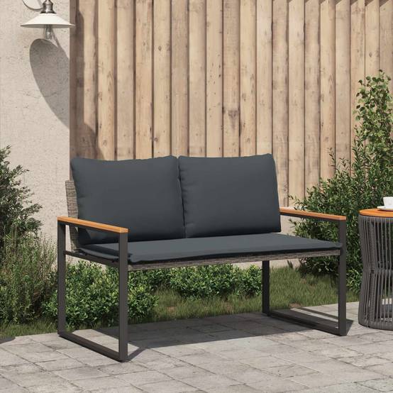 Banquette Rotin Synthétique et Bois Canapé Détente Extérieur Gris Foncé – ComfortXL Outdoor Living - Image 3