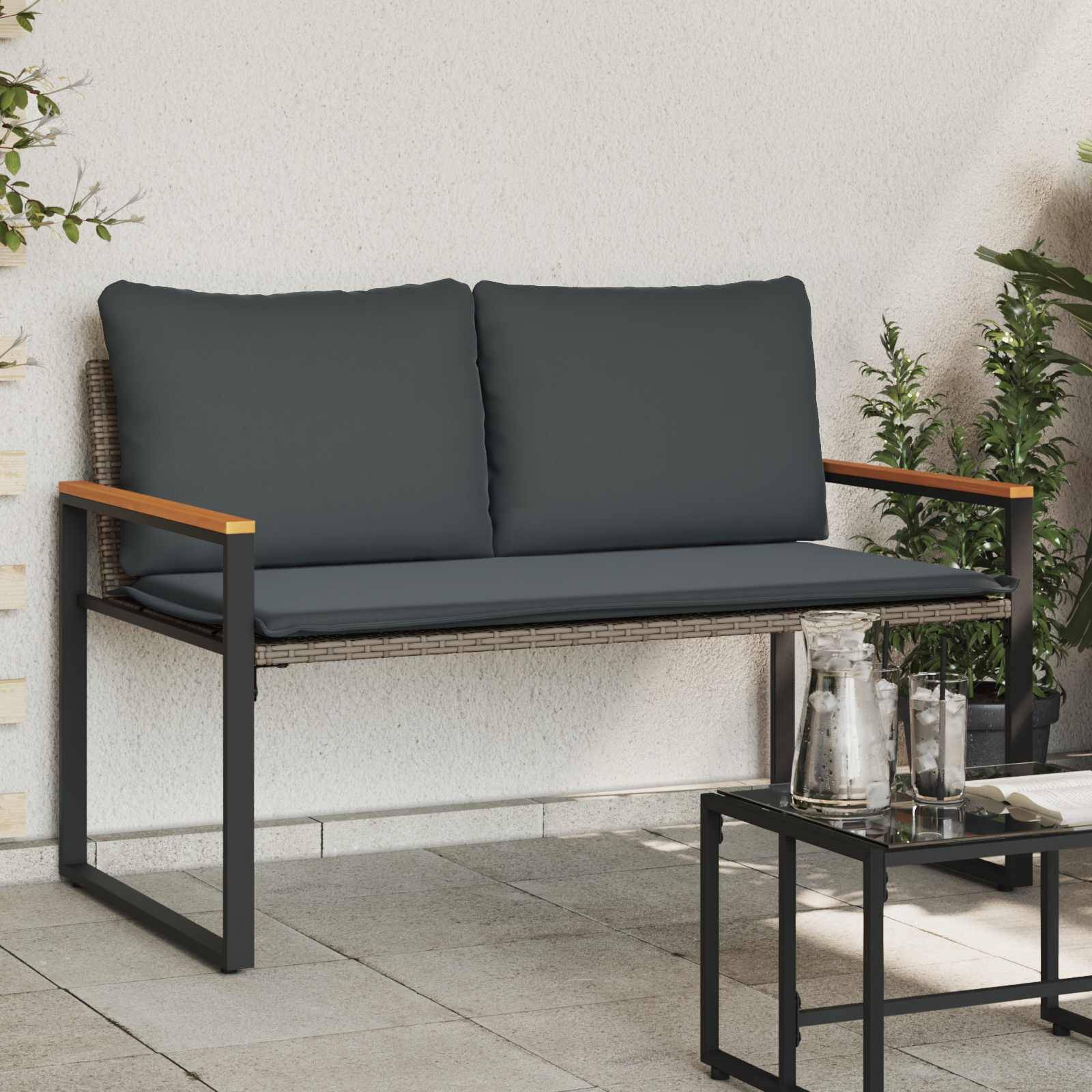 Banquette Rotin Synthétique et Bois Canapé Détente Extérieur Gris Foncé – ComfortXL Outdoor Living - Image 1