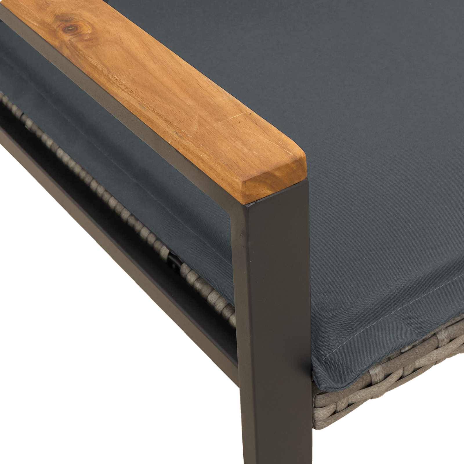 Banquette Rotin Synthétique et Bois Canapé Détente Extérieur Gris Foncé – ComfortXL Outdoor Living - Image 8