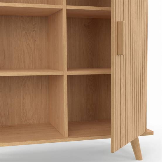 Buffet d'appoint 3 étagères et placard 70 cm JULIETTE effet lattes tasseau bois - Image 6