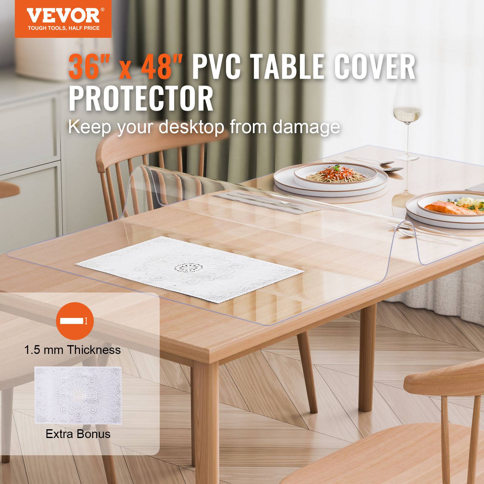 Vevor - VEVOR Protecteur bureau PVC transparent, 36x48", 1.5mm, rectangulaire, imperméable, salle à manger. - Image 2