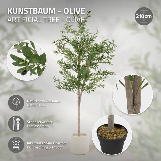 Olivier artificiel plante arbre pot fausse 210 cm décoration intérieur/extérieur - Image 3