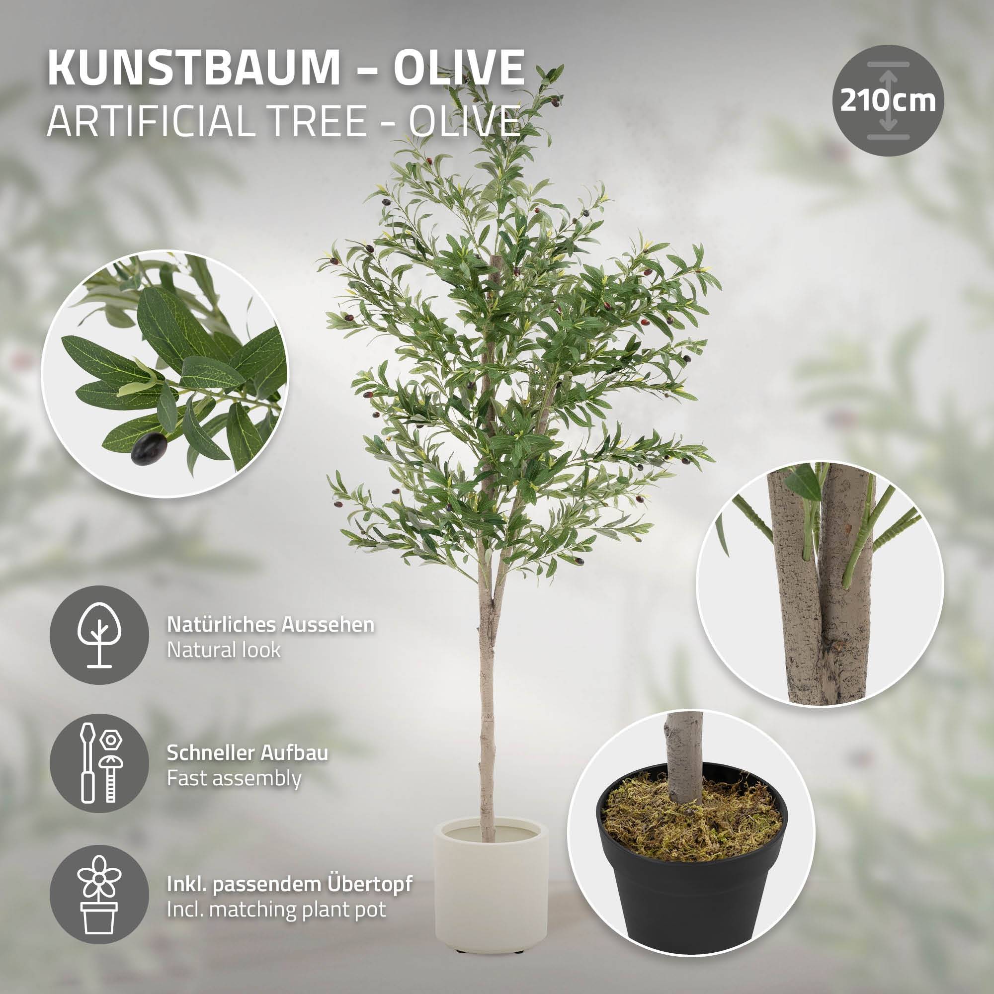 Olivier artificiel plante arbre pot fausse 210 cm décoration intérieur/extérieur - Image 3