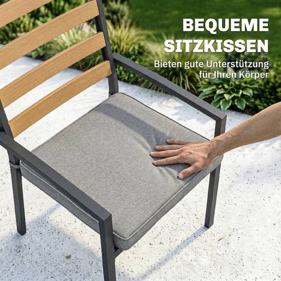 Ensemble de jardin 7 pièces composé d’une table à manger et 6 chaises avec coussins, mobilier en bois pour terrasse - Image 7