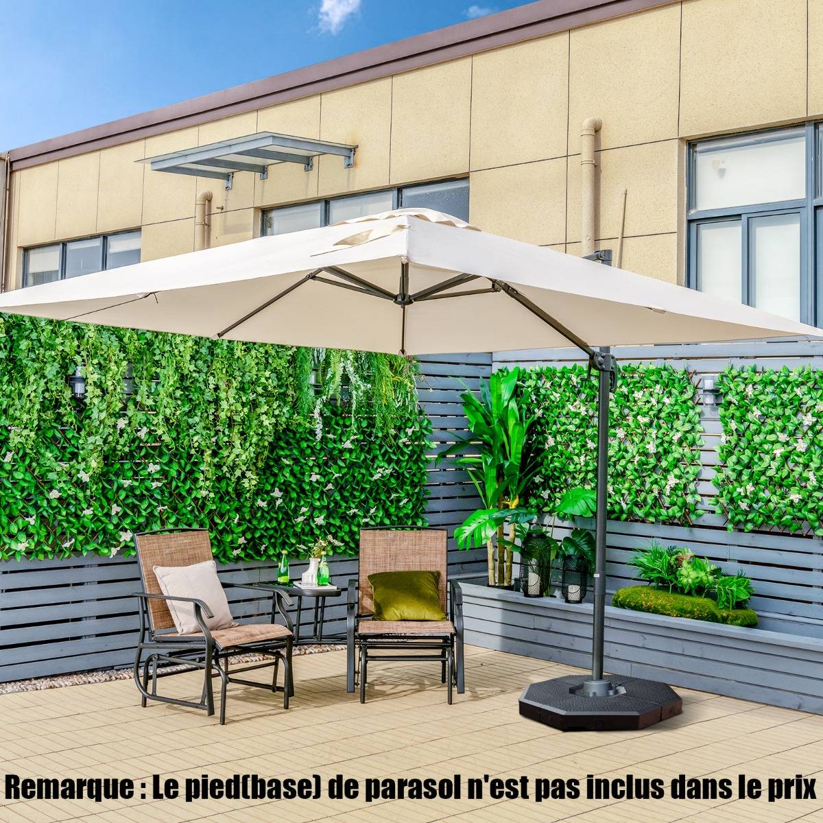Parasol Déporté Inclinable 3x3M avec Base Croisée Rotation à 360° Manivelle 8 Baleines Event pour Jardin Terrasse Beige MAISON CHIC - Image 3