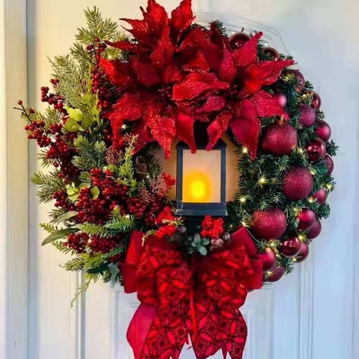 Couronne de Noël artificielle à LED, 40 cm couronne de porte, Noël, extérieur et intérieur - Couronne de l'Avent avec lanterne à bougie - Image 1