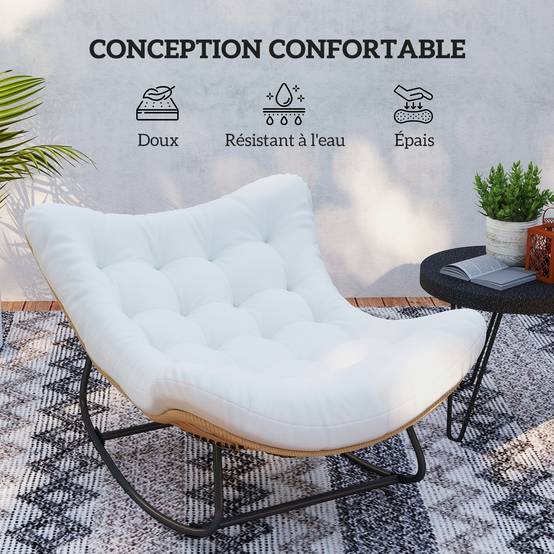 Fauteuil à bascule œuf Rotin PE Intérieur & extérieur Balancement doux 111x98x74cm Crème - ComfortXL Outdoor Living - Image 7