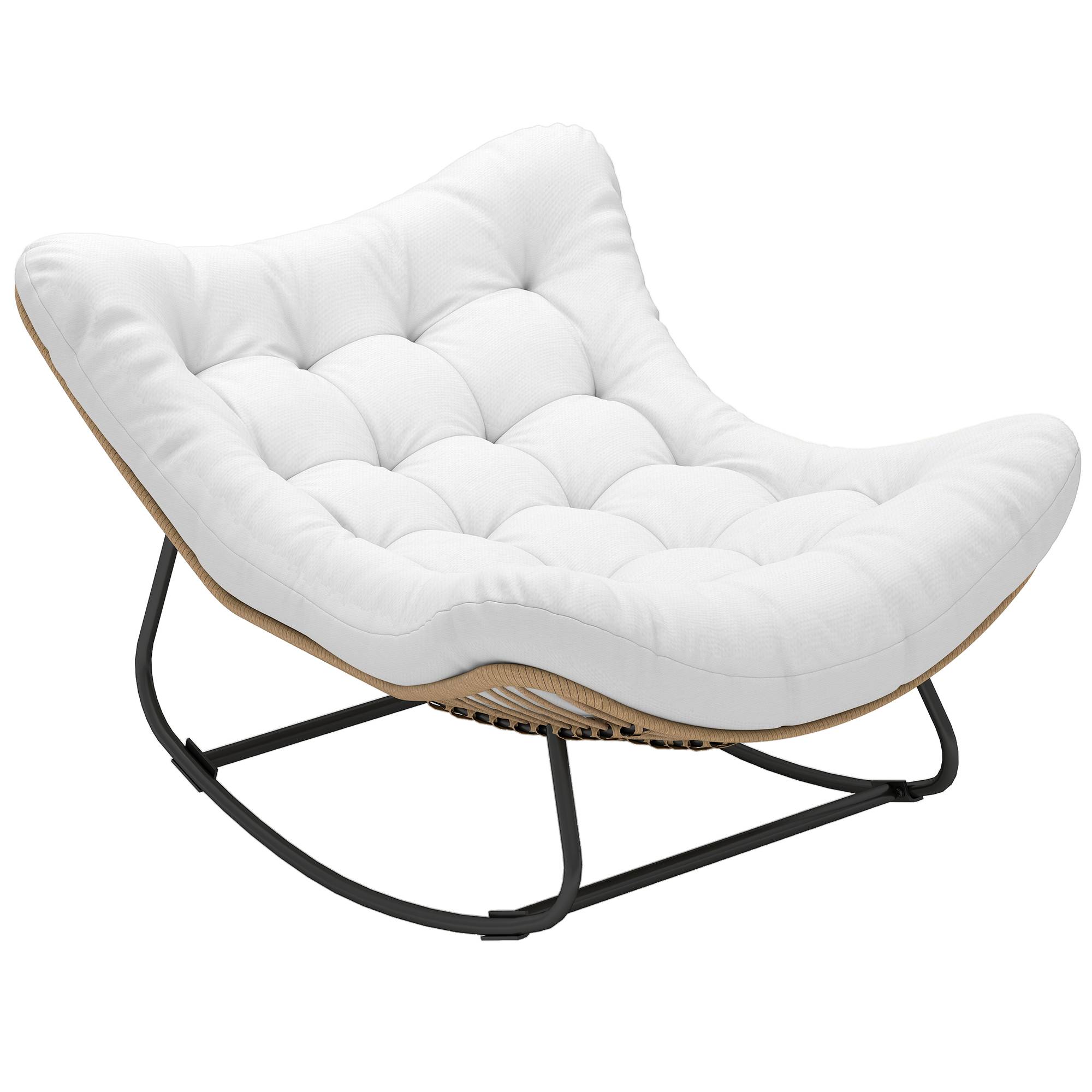 Fauteuil à bascule œuf Rotin PE Intérieur & extérieur Balancement doux 111x98x74cm Crème - ComfortXL Outdoor Living