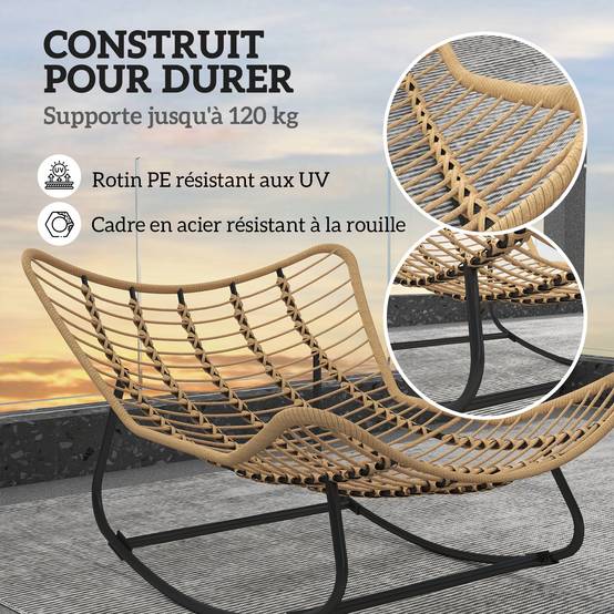 Fauteuil à bascule œuf Rotin PE Intérieur & extérieur Balancement doux 111x98x74cm Crème - ComfortXL Outdoor Living - Image 8