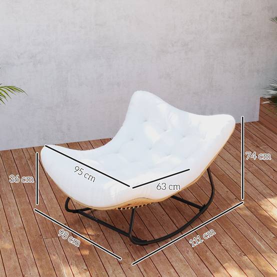 Fauteuil à bascule œuf Rotin PE Intérieur & extérieur Balancement doux 111x98x74cm Crème - ComfortXL Outdoor Living - Image 5