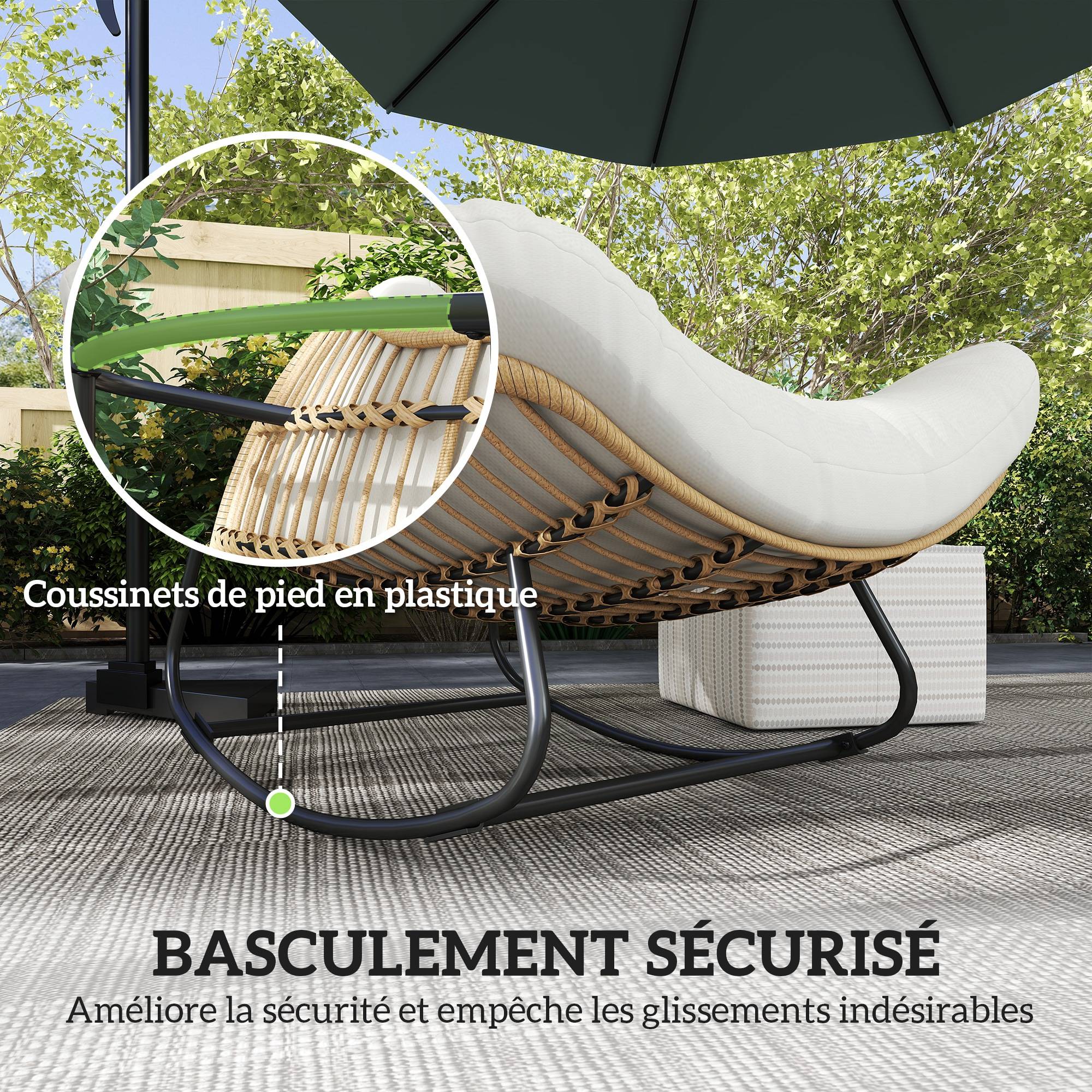 Fauteuil à bascule œuf Rotin PE Intérieur & extérieur Balancement doux 111x98x74cm Crème - ComfortXL Outdoor Living - Image 9