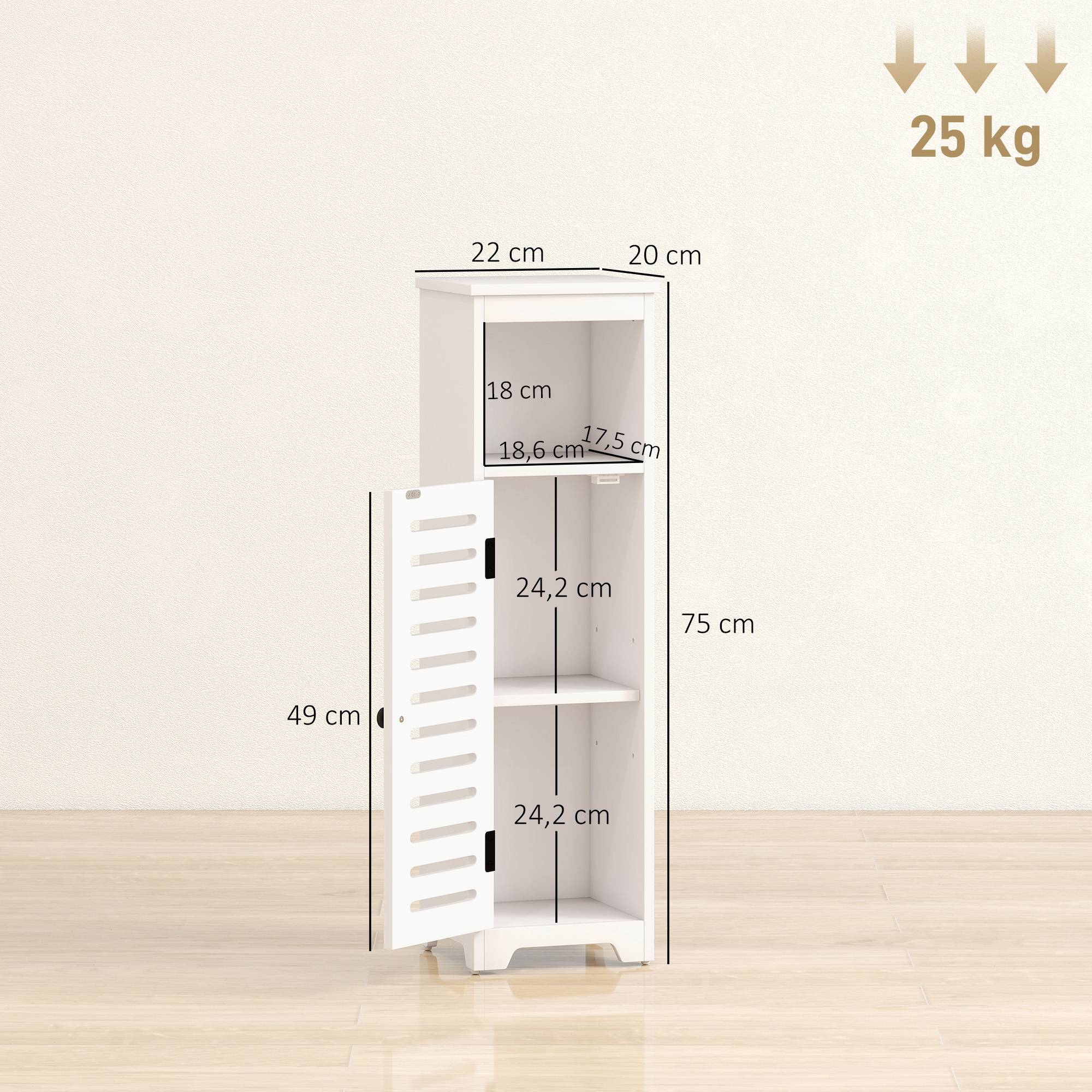 Meuble salle de bain 4 niveaux avec porte persienne et étagère ouverte, colonne rangement compacte blanc moderne - Image 5