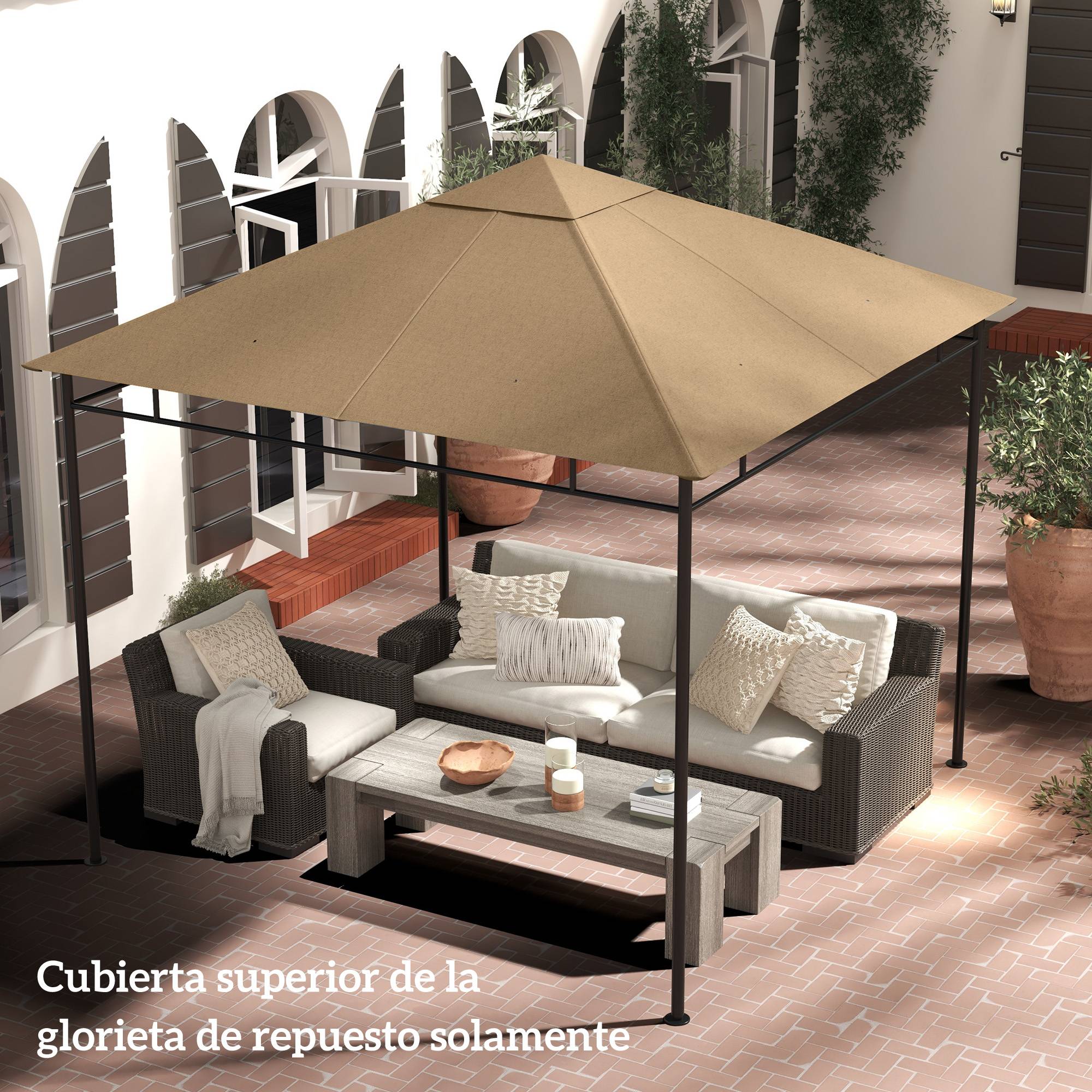 Toile de Rechange 3x3 m Polyester pour Tonnelle de Jardin Protection UV Beige - ComfortXL Outdoor Living - Image 4