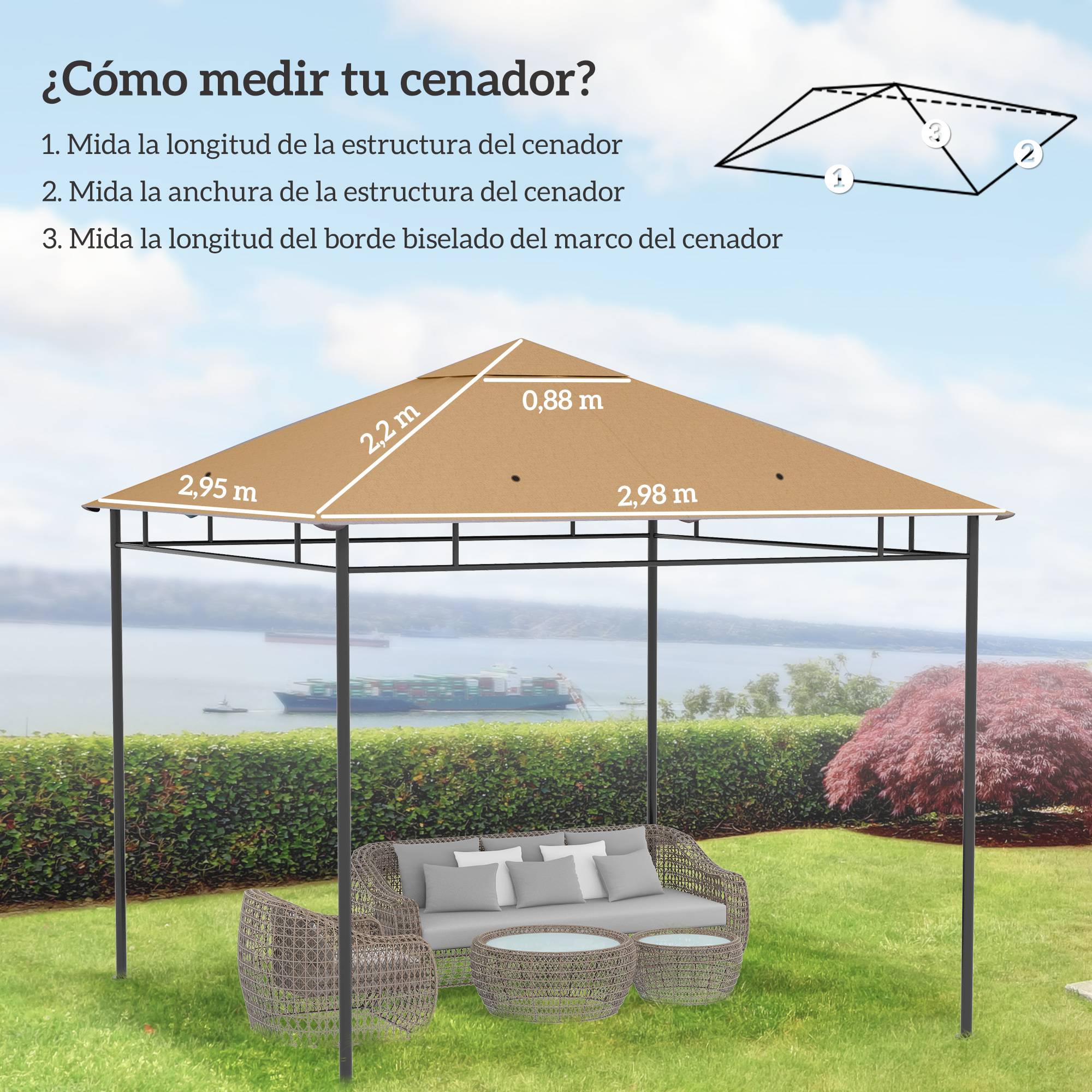 Toile de Rechange 3x3 m Polyester pour Tonnelle de Jardin Protection UV Beige - ComfortXL Outdoor Living - Image 5