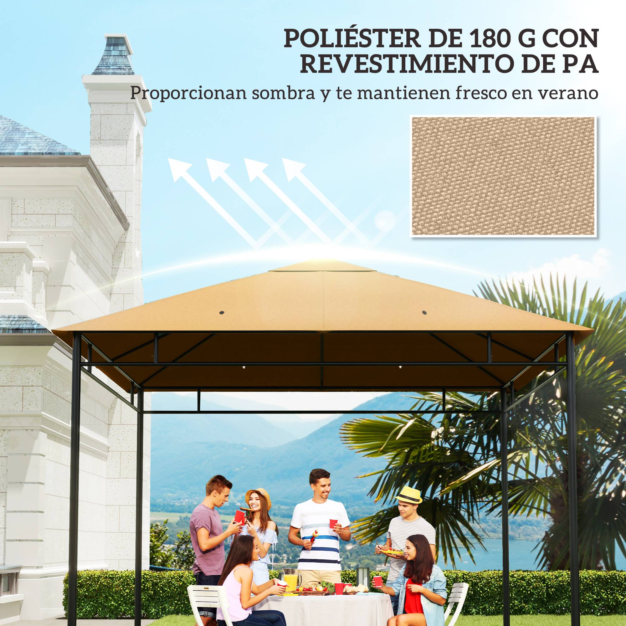 Toile de Rechange 3x3 m Polyester pour Tonnelle de Jardin Protection UV Beige - ComfortXL Outdoor Living - Image 8