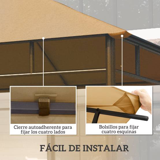Toile de Rechange 3x3 m Polyester pour Tonnelle de Jardin Protection UV Beige - ComfortXL Outdoor Living - Image 7