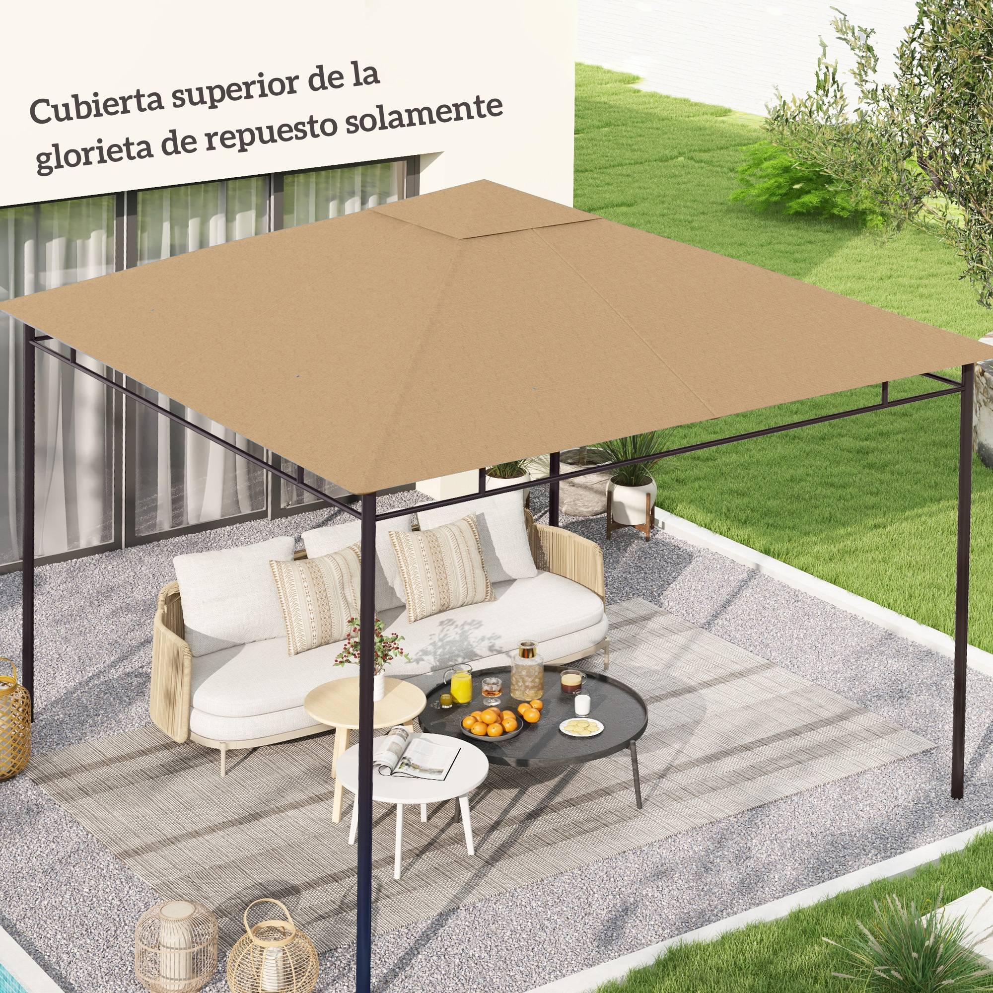 Toile de Rechange 3x3 m Polyester pour Tonnelle de Jardin Protection UV Beige - ComfortXL Outdoor Living - Image 3