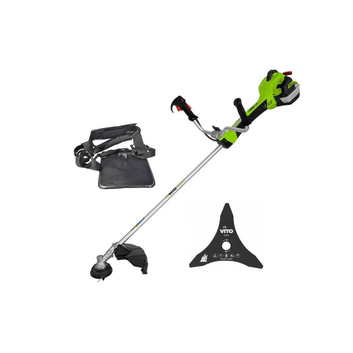 Debroussailleuse thermique 47Cm3 Moteur 2T 2.7CV + Bobine avec fil + lame 3  dents + Harnais VITO - Gamm vert