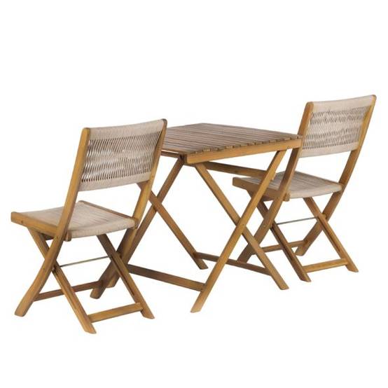 Ensemble repas BARI pliable 2 personnes bois et corde écru Beau Rivage - Image 8