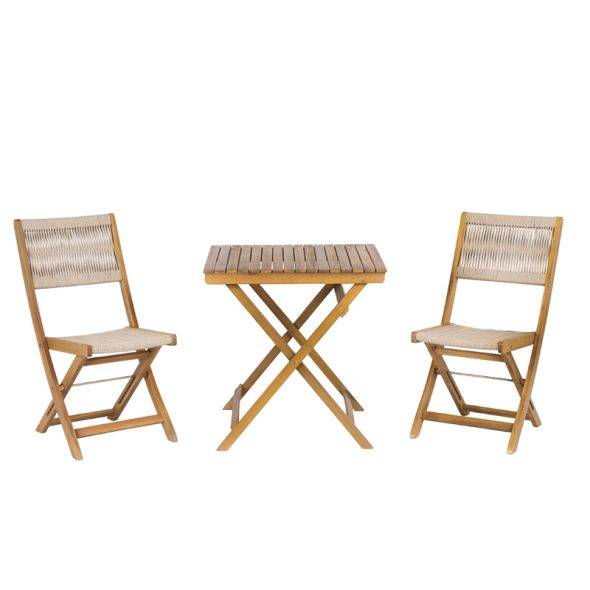 Ensemble repas BARI pliable 2 personnes bois et corde écru Beau Rivage - Image 1