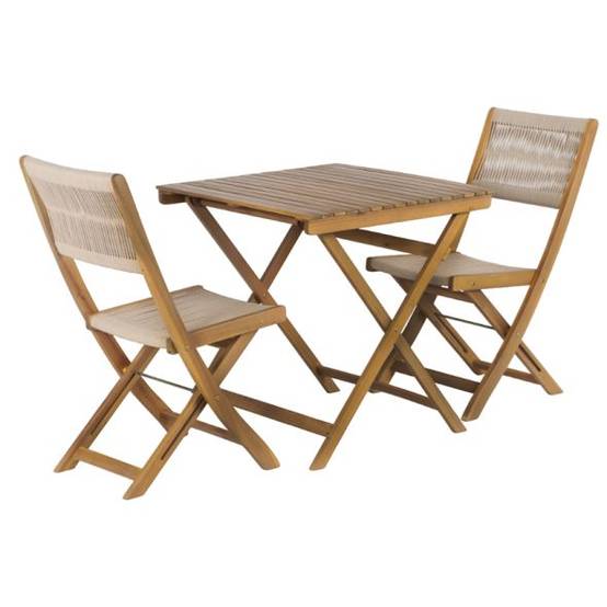 Ensemble repas BARI pliable 2 personnes bois et corde écru Beau Rivage - Image 6