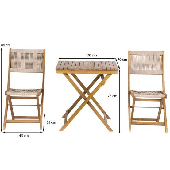 Ensemble repas BARI pliable 2 personnes bois et corde écru Beau Rivage - Image 3
